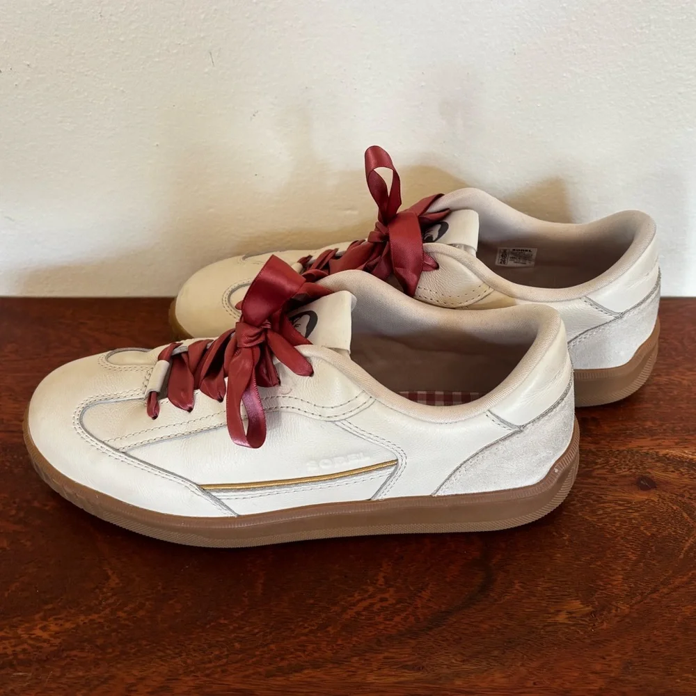 SOREL ONA Drift Shoes Sneakers Cream White Coral Pink Ribbon Laces size 9 Womens